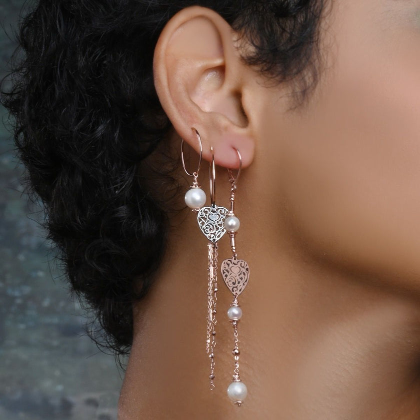 MAMAN ET SOPHIE | Orecchino Cuore Vittoriano e Perle | ORVIT1PEB