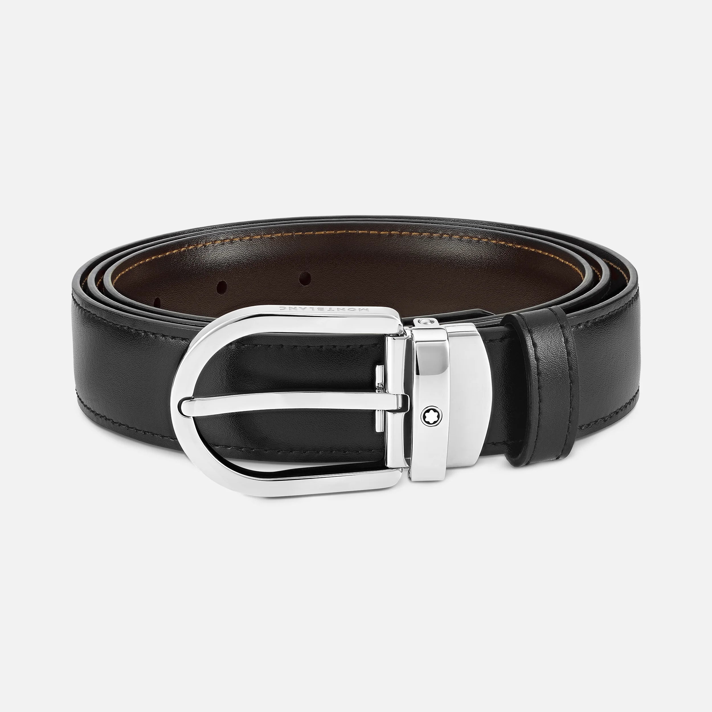 MONTBLANC | Cintura reversibile in pelle nera/marrone 30 mm con fibbia a ferro di cavallo | MB128135