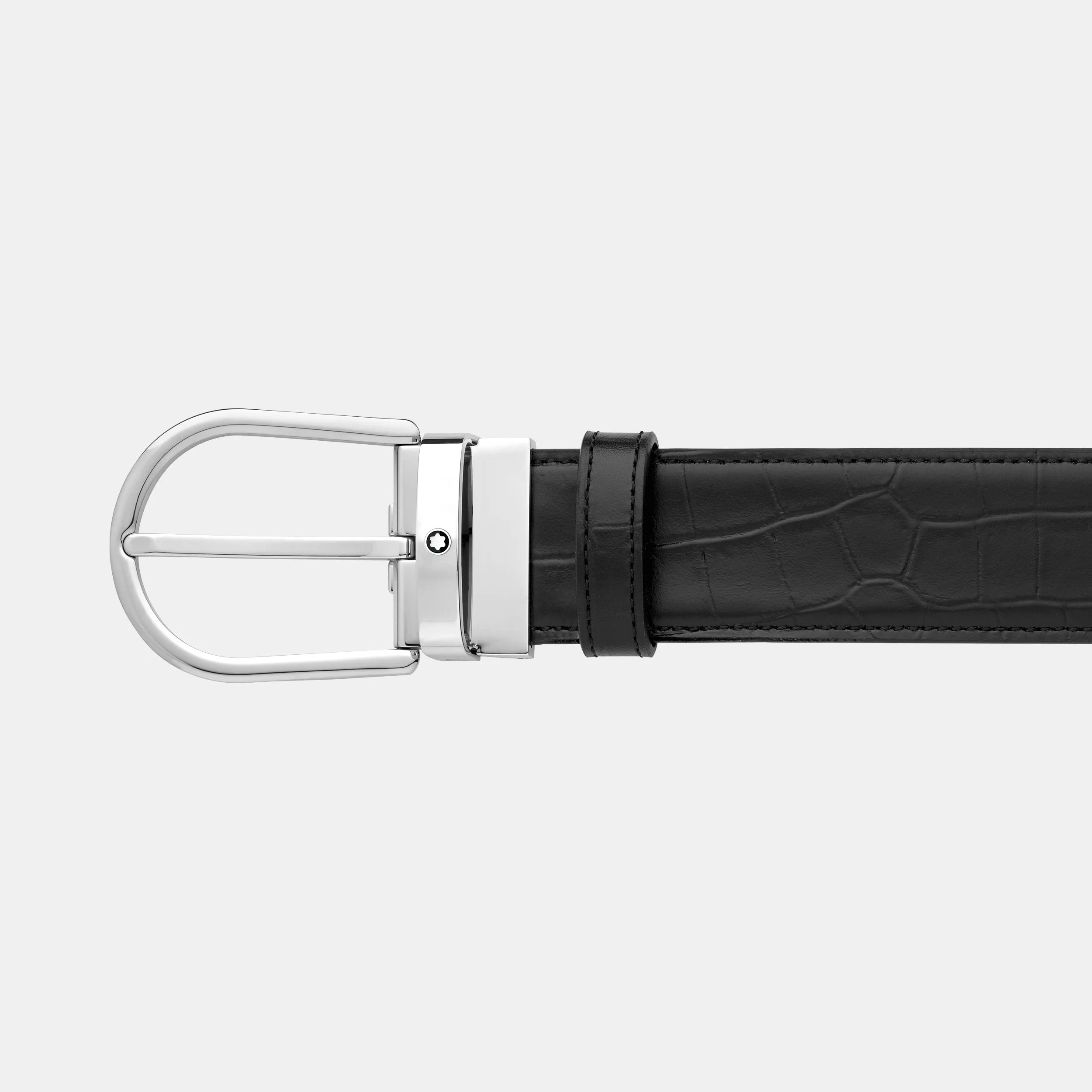 MONTBLANC | Cintura da 35 mm con fibbia a ferro di cavallo reversibile in pelle nera liscia e stampata | MB130016
