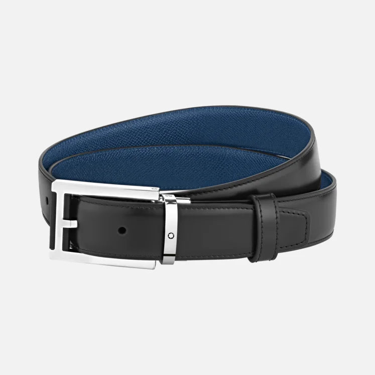 MONTBLANC | Cintura reversibile in pelle nera/blu 30 mm | MB126009 *